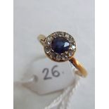 Sapphire & diamond ring set in gold 18mm dia 2g