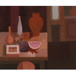 Arthur Armstrong RHA (1924-1996) STILL LIFE WITH POTS oil on board signed lower left; inscribed with