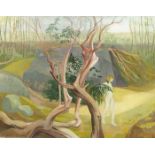 Barbara Warren RHA (b.1925) FIGURE AMONG TREES oil on canvas signed lower right; signed again and