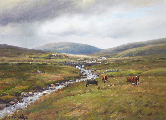 Charles J. McAuley (1910-1999) LANDSCAPE WITH CATTLE BY A STREAM oil on canvas signed lower left