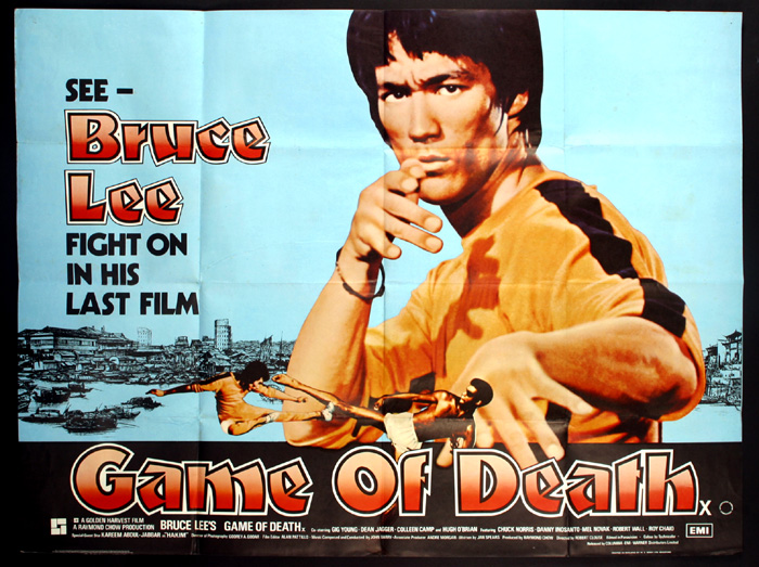Game of Death 1972. Starring Bruce Lee. An unrestored British quad poster that displays signs of