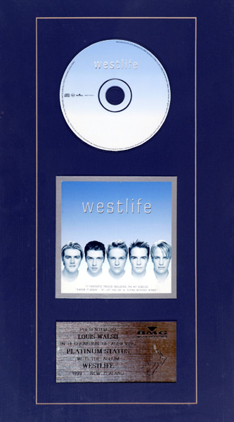 Westlife, 'Westlife Framed commemorative disc presented by BMG New Zealand to Louis Walsh, on