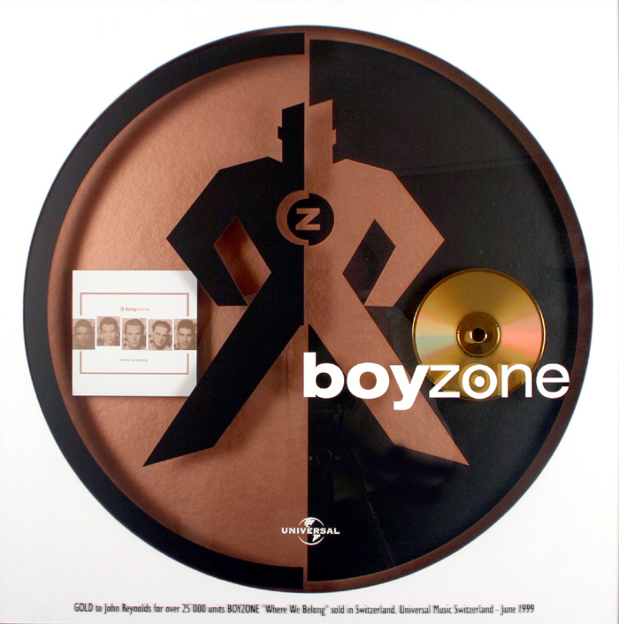 Boyzone, 'Where We Belong'. Framed commemorative disc presented by Universal Music Switzerland to