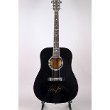 Neil Young signed guitar A black Eleca acoustic guitar signed to the body by Neil Young; accompanied