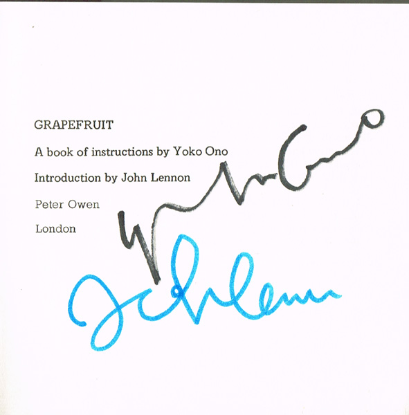 John Lennon & Yoko Ono autographs Yoko Ono, Grapefruit: A Book of Instructions, London, 1970. Signed