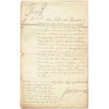 1788. Grant of a Bounty of One Hundred Pounds signed by King George III. Manuscript grant to Jane