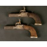 A pair of 19thC Blissett percussion pistols A pair of finely engraved overcoat pistols, the