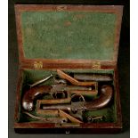 A pair of 19thC Parkes percussion pistols A pair of overcoat pistols with cannon-style barrels and
