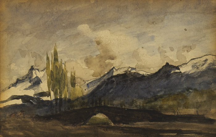 Nathaniel Hone RHA (1831-1917) PYRENEES watercolour with artist's seal, his initials 'N.H.'