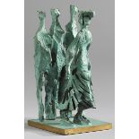 John Behan RHA (b.1938) FOUR FIGURES bronze with green patina on bronze base; (unique) 9 x 4 x 4½in.