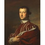 Tilly Kettle (1735-1786) GENTLEMAN, HALF LENGTH, WEARING RED SLASHED VAN DYCK COSTUME oil on