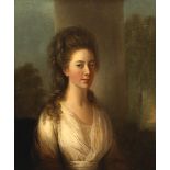 Thomas Hickey (1741-1824) PORTRAIT OF MARY WATHEN BY A COLUMN IN A WOODED LANDSCAPE oil on canvas