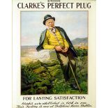 Clarke's Perfect Plug framed advertising poster An elderly gentleman leaning against a stone wall