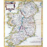 17th Century Map, Robert Morden, The Kingdom of Ireland 1695, early colouring. Framed. 16½ x