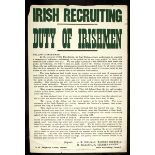 WW1 Irish Recruiting Poster, Irish Recruiting - Duty of Irishmen" An appeal from the Irish