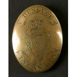 Circa 1790. Dunluce Infantry cross belt plate. A brass oval convex cross belt plate engraved to