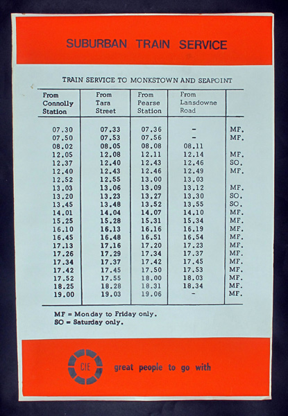 1970s & 1980s, CIE, B+I Line and Sealink posters. Three suburban rail timetable posters for