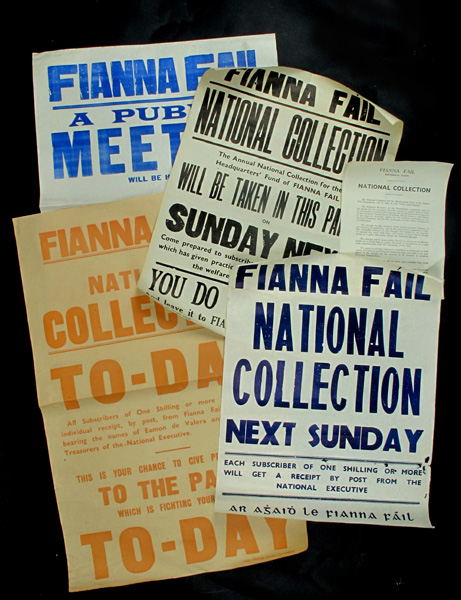 1940s Fianna Fail fundraising campaigns, ephemera. A collection of posters and flyers promoting