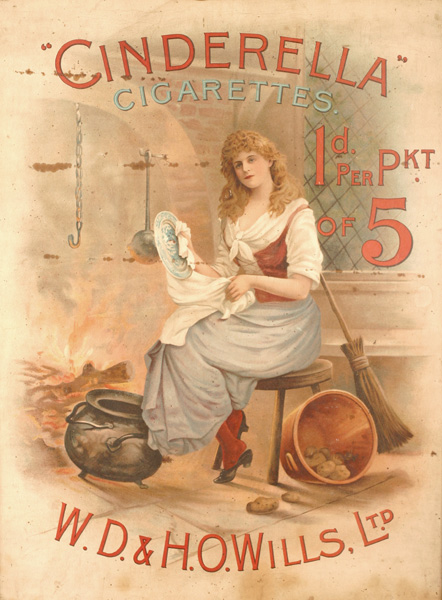 Cinderella Cigarettes advertising poster The central image of an attractive young woman seated on