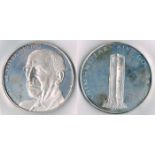 1975 Eamon de Valera and 1988 Dublin Millennium commemorative silver medals. Medal with portrait