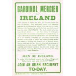 WW1 Irish Recruiting Poster, Cardinal Mercier and Ireland" 1918 edition of the recruiting poster