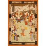 17th century and later Persian illustrated manuscripts. Three decorated folios (framed). A 17th