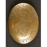 Circa 1790. Ballymagarry Infantry cross belt plate. A brass oval convex cross belt plate engraved to