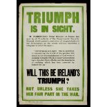 WW1 Irish Recruiting Poster, Triumph is in Sight" Quoting a telegram from M. Clemenceau, Prime