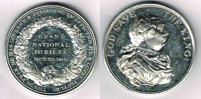 1809. George III Grand National Jubilee and circa 1897 Horatio Nelson 's Flagship commemorative
