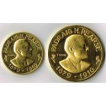 1966 Padraig Pearse Gold commemorative medallions by Vincze A cased pair of 2oz and 4oz 22-carat