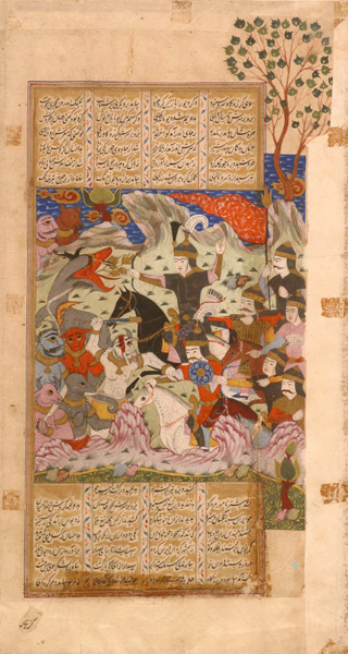 17th century and later Persian illustrated manuscripts. Three decorated folios (framed). A 17th - Image 3 of 3