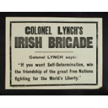 WW1 Irish Recruiting Poster, Colonel Lynch's Irish Brigade" Advocating fighting for liberty, leading