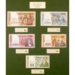 B" Series One Pound to Fifty Pounds collection." One Pound 21-5-81, Five Pounds 07-05-93, Ten Pounds