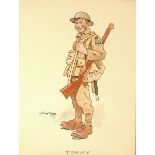 1914-1918 WW1 Cartoon of a Tommy A pen and watercolour full length study of a smiling, rosy-