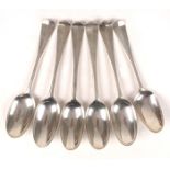 George II Irish silver Hanoverian pattern tablespoons. A matched set of six tablespoons. Dublin,