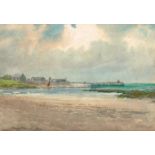 William Percy French (1854-1920) COASTAL SCENE WITH PIER IN BACKGROUND, 1903 watercolour signed