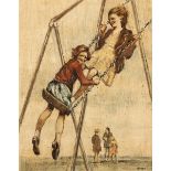 William Conor OBE RHA RUA ROI (1881-1968) ON THE SWINGS watercolour and crayon signed lower right;