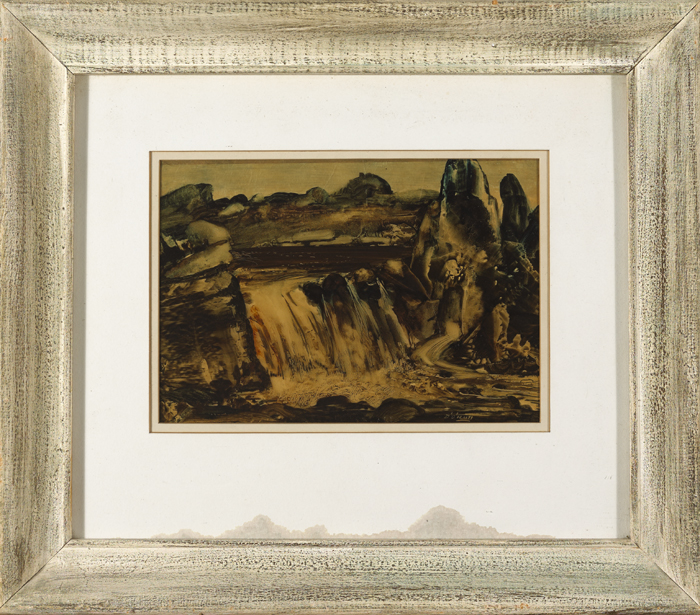 Daniel O’Neill (1920-1974) SALMON LEAP, CLADY RIVER, BUNBEG, COUNTY DONEGAL monotype in oil on paper - Image 2 of 3