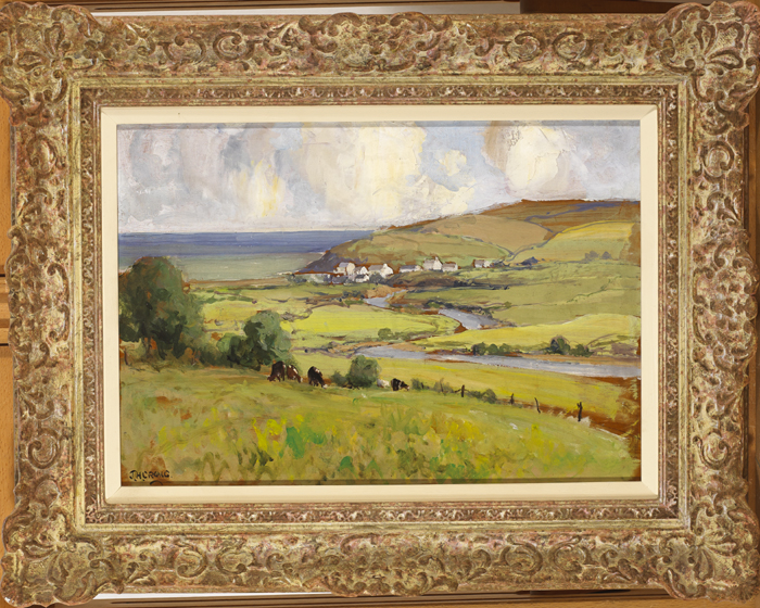 James Humbert Craig RHA RUA (1877-1944) LANDSCAPE, 1936 oil on board signed lower left; inscribed - Image 2 of 3