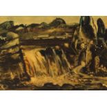 Daniel O’Neill (1920-1974) SALMON LEAP, CLADY RIVER, BUNBEG, COUNTY DONEGAL monotype in oil on paper