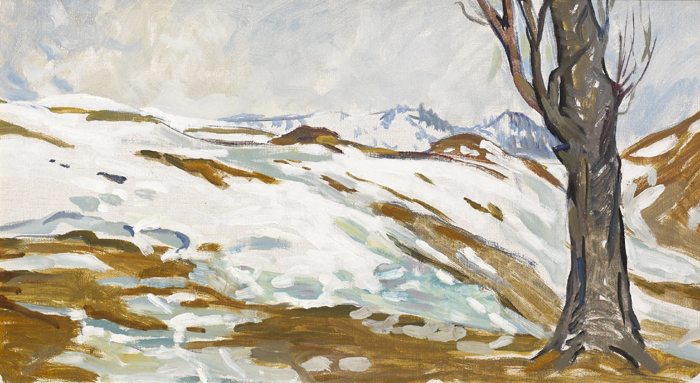 Mary Swanzy HRHA (1882-1978) SNOW SCENE oil on canvas with Mary Swanzy studio sale stamp on