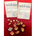 Two Ration Books and QTY of Royal Engineers Buttons Etc.