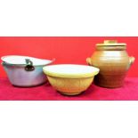 Large Terracotta Lidded Pot, Large Baking Bowl and Lidded Jam Pan