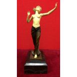 Bronze Figure of Semi Nude Lady on Marble Plynth Height Approx 37cm
