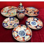 Five Imari Plates and Temple Jar