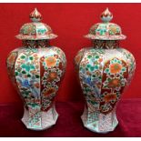 Pair of Large Asian Lidded Vases Height Approx 39cm