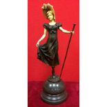 Art Deco Lady 'The Shepherdess' Bronze on Marble Base Height Approx 40cm