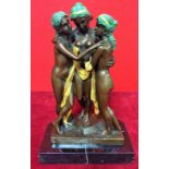 Cold Cast Bronze on Marble Base 'The Three Graces' Height Approx 31cm
