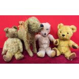 Three early plush bears and dog ETC.