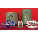 Two boxed Swarovski ornaments and owl